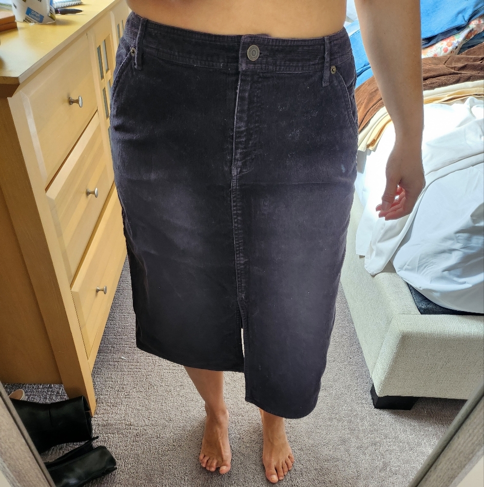 Gray Corduroy Midi Skirt